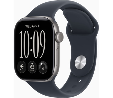 Apple Watch Watch Series 12 42mm 5G Grijs (Donkerblauwe Rubberen Band M/L), Zwart (Zwart)