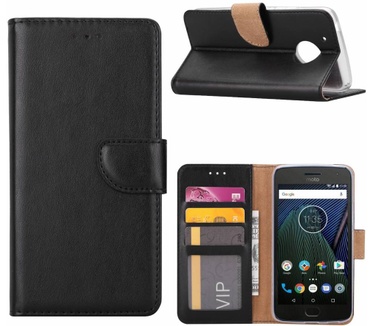 Luxe Lederen Bookcase hoesje voor de Motorola Moto G5 - Zwart (Motorola Moto G5) Zwart