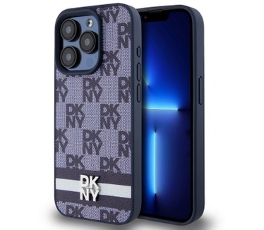 DKNY Checkered Printed Stripe Back Case - iPhone 15 Pro - Blauw Blauw