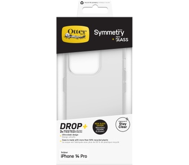 Otterbox OtterBox Drop Protection-bundel voor iPhone 14 Pro; Symmetry doorzichtige behuizing 3x getest volgens militaire standaard en prestatie glazen schermbeschermer 3x antikrastechnologie, Clear