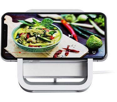 Logitech Draadloze oplaadstandaard(iPhone 8, 8 Plus, X, XS, XS Max, XR

Telefoons met Qi met gelijksoortige afmetingen/configuratie:
Samsung S9
Samsung S9+
Samsung S8
Samsung S8+
Samsung S7
Samsung S7 edge)