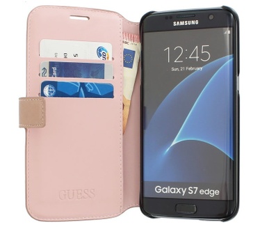 Guess Saffiano PU Leder BookCase - Samsung Galaxy S7 Edge - Rosé Roze
