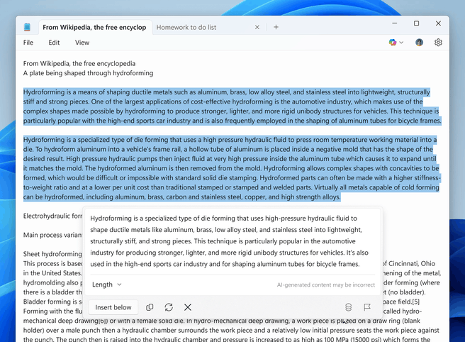 AI-samenvattingen en recente bestanden in Microsoft NotePad