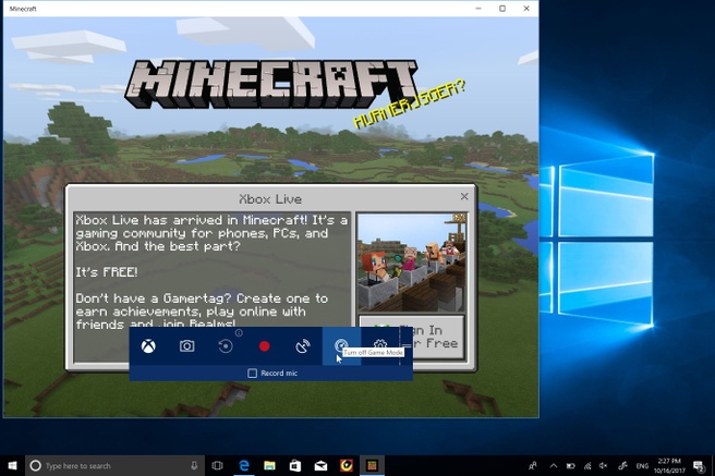 Windows 10 Fall Creators Update Game Bar