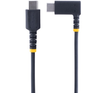 Startech.com 30cm USB-C Oplaadkabel, Haakse USB-C Kabel, 60W PD 3A, Robuuste Fast Charge USB-C Kabel, USB 2.0 Type-C, Korte USB Laadkabel met Aramide Vezel, Zwart