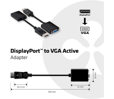 Club 3D Displayport to VGA Active Adapter Zwart