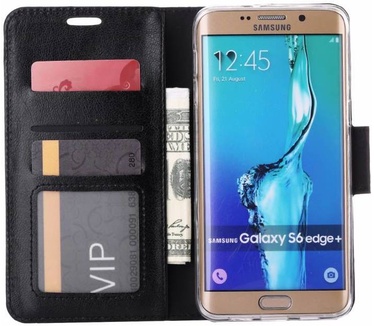Luxe Lederen Bookcase hoesje voor de Samsung Galaxy S6 Edge Plus - Zwart (Samsung Galaxy S6 Edge Plus) Zwart