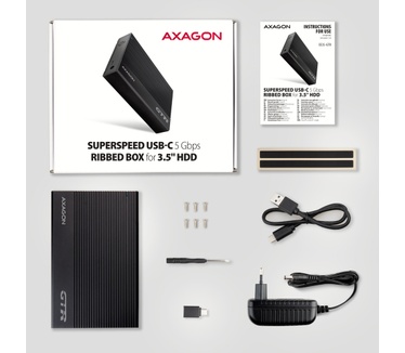 Axagon EE35-GTR USB-C 5Gbps - SATA 6G, 3.5 RIBBED box BLACK - USB Typ C