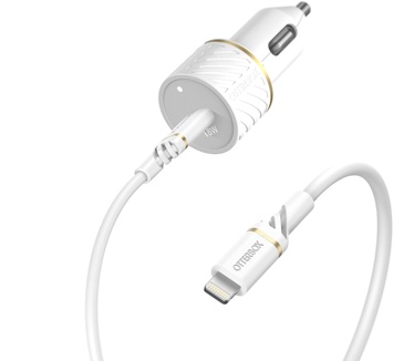 Otterbox Car Charger Bundle USB C 18W USB PD + USB C-Lightning Cable 1M, Cloud Dust White