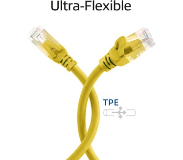 ACT Gele 10 meter TPE U/UTP CAT6A ultra-flex patchkabel snagless met RJ45 connectoren