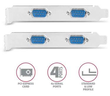 Axagon PCEA-PSN PCIe-Adapter mit 4x Seriell-Ports - ASIX AX99100 Chipsatz