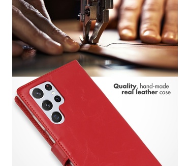 Selencia Echt Lederen Bookcase Samsung Galaxy S22 Ultra - Rood