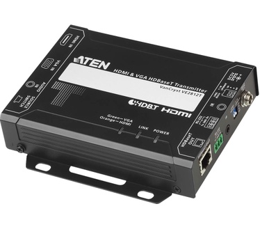 Aten VE2812T. Audio-ingangen: 3.5mm. Operating voltage: 5 V, Typisch stroomverbruik: 3 W. Afmetingen (BxDxH): 123 x 143,2 x 30 mm, Gewicht: 470 g