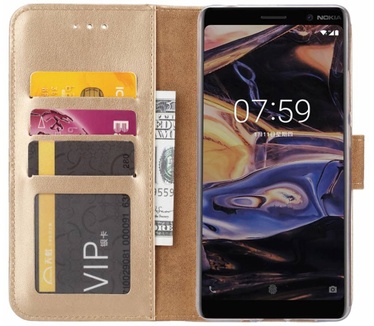 Luxe Lederen Bookcase hoesje voor de Nokia 7 Plus - Goud (Nokia 7 Plus) Goud