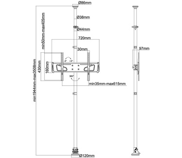 Newstar flatscreen vloer-tot-plafondsteun