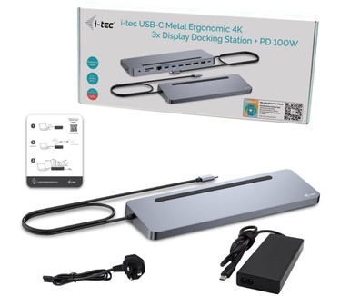 i-tec USB-C Metal Ergonomic 3x 4K Display Docking Station with Power Delivery 100 W + i-tec Universal Charger 100 W