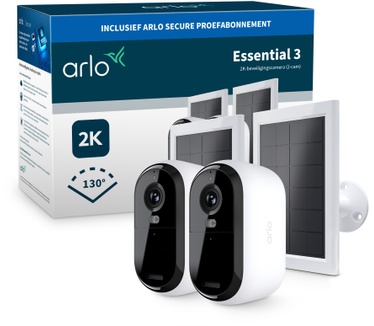 Arlo Arlo Essential 3 2K-beveiligingscamera, 2-cam met Zonnepaneel Oplader