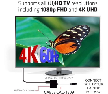 Club 3D USB 3.1 Type C to Mini DisplayPort 1.2 and PD 60 Watt Adapter (CAC-1509)