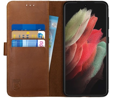 Rosso Deluxe Samsung Galaxy S21 Ultra Hoesje Wallet Case Leer Bruin (Galaxy S21 Ultra) Bruin
