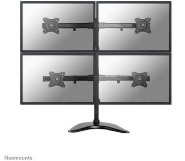 Neomounts Tilt/Turn/Rotate Quad Desk Mount (stand, clamp & grommet) for four 10-27" Monitor Screens, Height Adjustable - Black