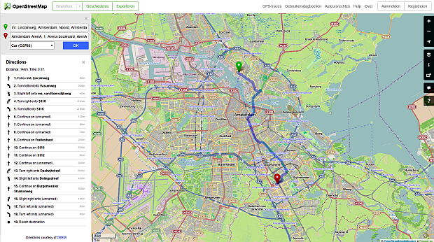 OpenStreetMaps routnavigatie
