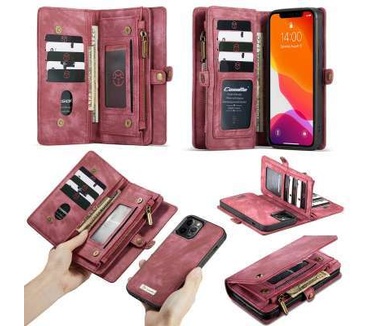 Caseme Apple iPhone 12 Pro Max Luxe Leren Portemonnee Hoesje Rood
