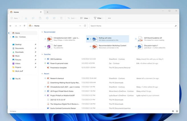 Aanbevolen bestanden Windows 11-preview