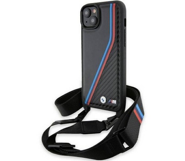 BMW M Carbon Tricolor met Strap Apple iPhone 15 Plus (6.7") Zwart Zwart