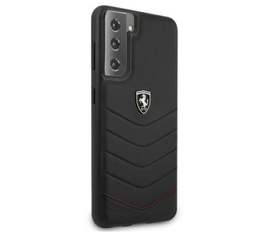 Ferrari Heritage Leather Back Case Samsung Galaxy S21 Plus Zwart Zwart