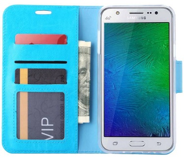 Luxe Lederen Bookcase hoesje voor de Samsung Galaxy J7 - Blauw (Samsung Galaxy J7) Blauw