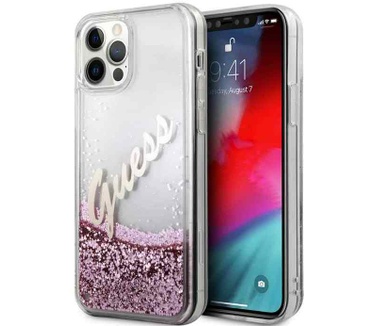 Guess Vintage Liquid Glitter Case iPhone 12 Pro Max (6.7") - Roze Roze