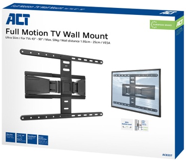 ACT Full motion tv wandsteun, 43" tot 90", ultradun, VESA
