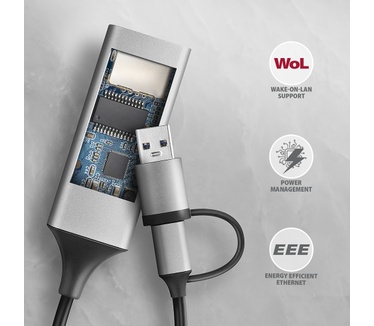 Axagon ADE-TXCA Gigabit Ethernet Adapter USB-C+ USB-A - titangrau - Adapter - Digital/Daten