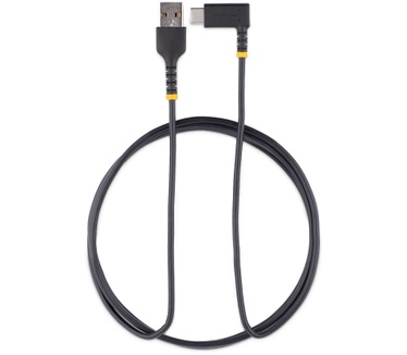 Startech.com 2m USB A naar C Oplaadkabel, Haakse USB-C Kabel, Robuuste Fast Charge USB-C Kabel, USB 2.0 A naar Type-C, 3A, USB Laadkabel met Aramide Vezel, Zwart