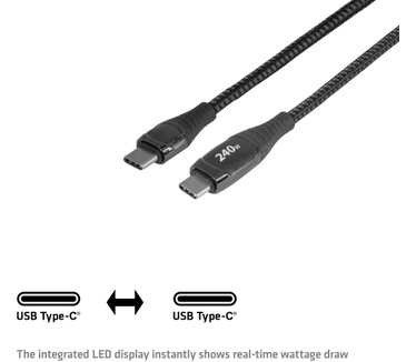 Club 3D Veilige USB-C®-kabel met vermogensmeter, 240 W, geen dataoverdracht, 2 m