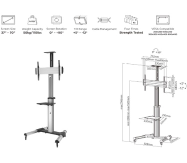 Equip 90° Rotate Single Display TV Cart
