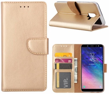 Merkloos Luxe Lederen Bookcase hoesje voor de Samsung Galaxy A6 2018 - Goud (Samsung Galaxy A6 2018) Goud