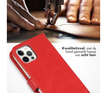 Selencia Echt Lederen Bookcase iPhone 12 (Pro) - Rood