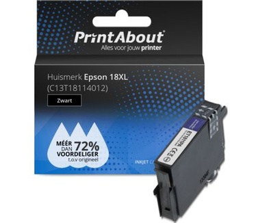 PrintAbout Huismerk Epson 18XL (C13T18114012) Inktcartridge Zwart Hoge capaciteit