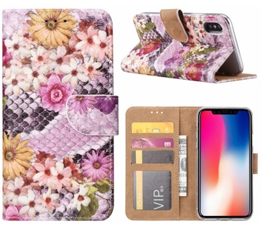 Slangen en Bloemen print lederen Bookcase hoesje voor de Apple iPhone X - alle kleuren (Apple iPhone X) Multi-color