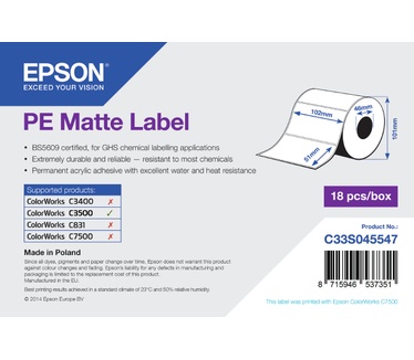 Epson PE Matte Label - Die-cut Roll: 102mm x 51mm, 535 labels