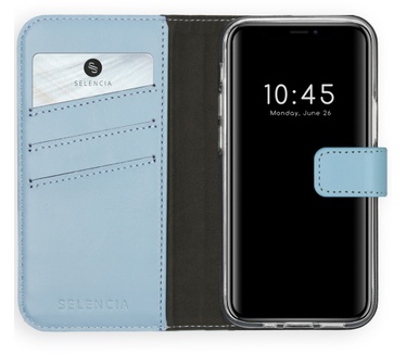 Selencia Echt Lederen Bookcase iPhone 12 Mini - Lichtblauw