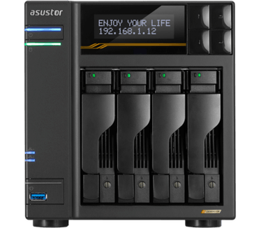 Asustor Lockerstor 4 Gen3 AS6804T, 4 Bay NAS netwerkopslag, AMD Ryzen Quad-Core 2.3 GHz, 16 GB RAM ECC DDR5, 4 M.2 NVMe slots, Dual 5GbE & Dual 10GbE-poort, USB 4.0 Type-C, Network Attached Storage