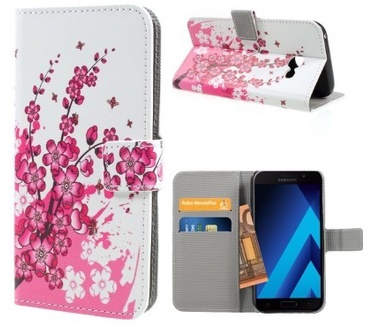 qMust Samsung Galaxy A3 (2017) Wallet Case - hoesje met stand - Pink Blossom