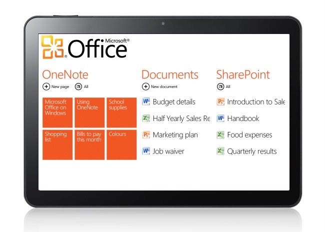 Mockup: Metro-stijl Office op Windows 8-tablet