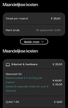 Odido abonnementskosten in de app