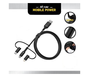 Otterbox 3in1 USBA-Micro/Lightning/USBC cable, zwart