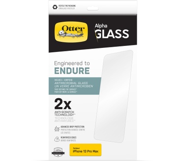 Otterbox OtterBox Alpha Glass-screenprotector voor iPhone 13 Pro Max, gehard glas, x2 krasbescherming, antimicrobiële bescherming