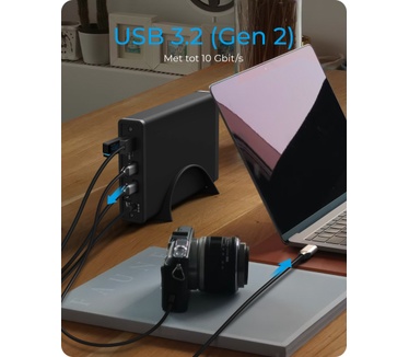 Icy Box Enclosure for 3,5" or 2,5" HDD/SSD with USB 3.2 (Gen 2) Type-C® interface and USB Hub Zwart