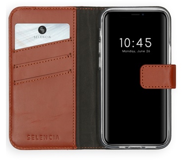 Selencia Echt Lederen Bookcase iPhone 12 Mini - Lichtbruin